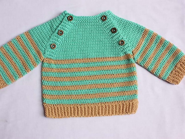 Crochet Buttoned Baby Pullover Sweater Pattern