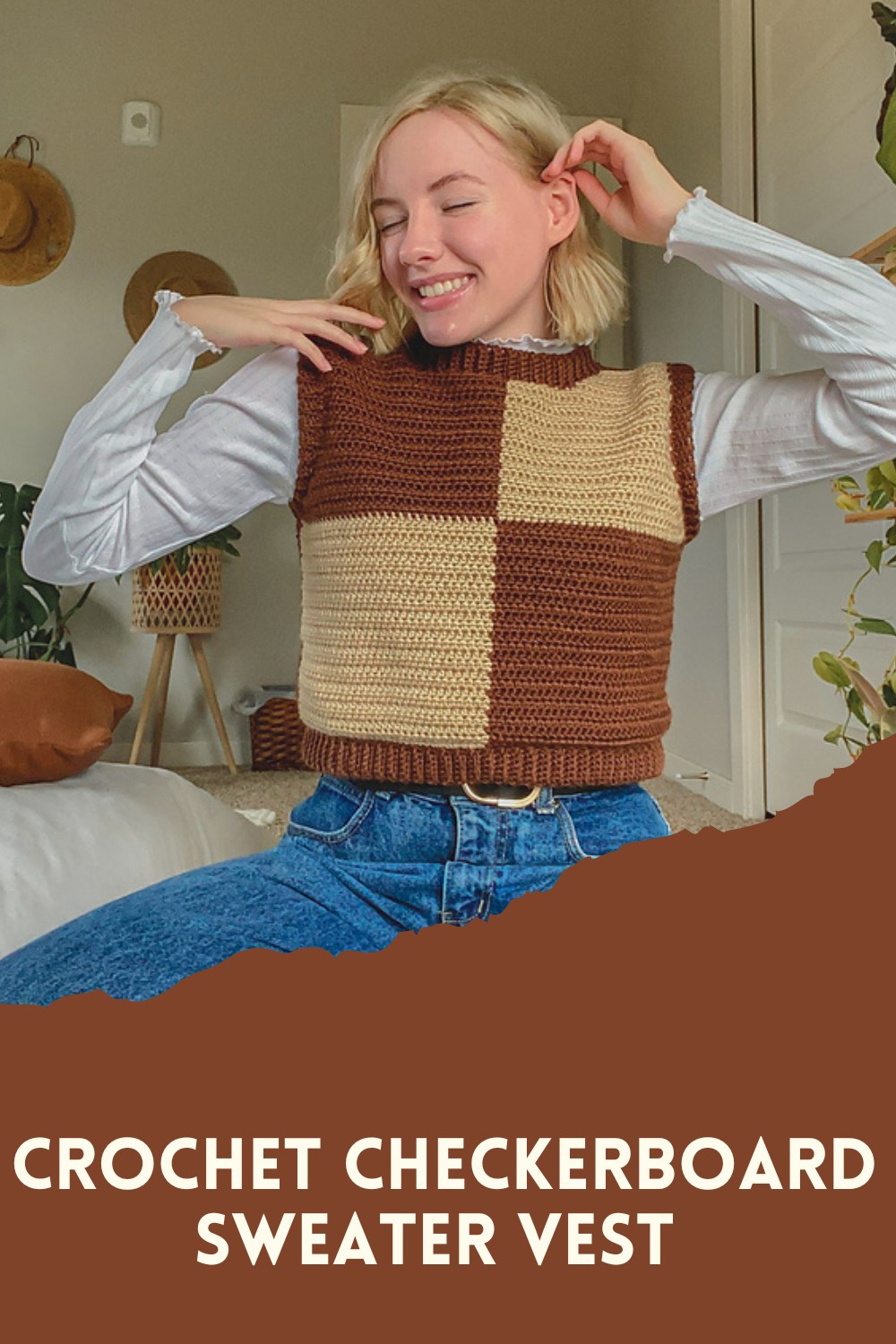 Crochet Checkerboard Sweater Vest Pattern
