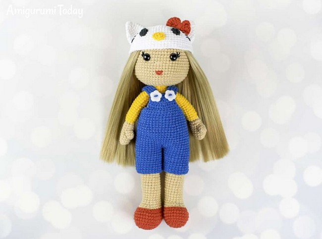 Crochet Doll In Hello Kitty Costume Amigurumi Pattern