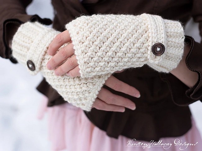 Crochet Double Seed Stitch Fingerless Mitts Pattern