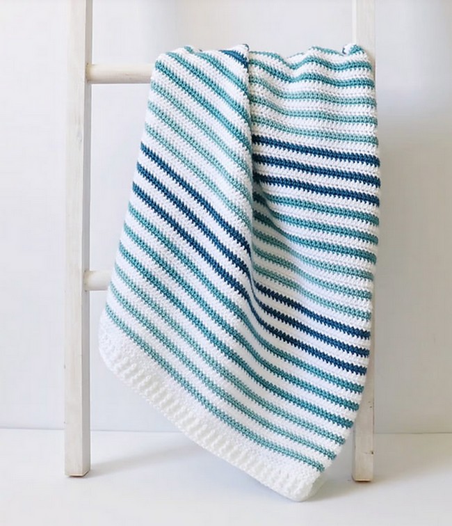 Crochet Teal Stripes Baby Blanket Pattern