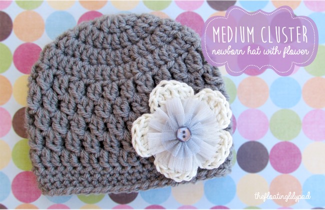 Medium Cluster Crochet Baby Hat With Flower