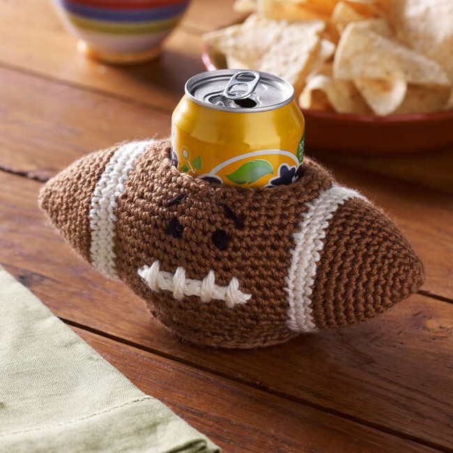 Crochet Red Heart Football Can Cozy Pattern