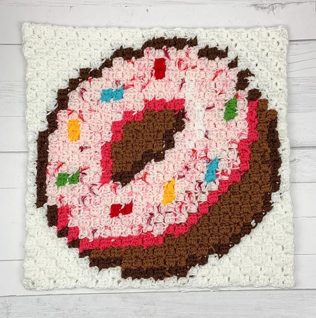 Crochet Sprinkle Donut C2c Square Pattern 