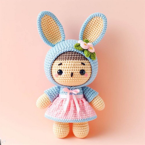 Crochet Amigurumi Doll In Easter Bunny Costume Pattern