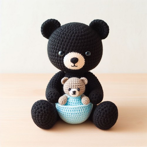 Crochet Black Bear With Baby Amigurumi