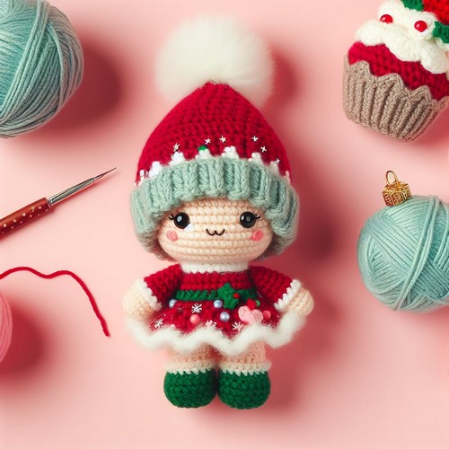 Amigurumi Doll In Christmas Cupcake Outfit Free Pattern
