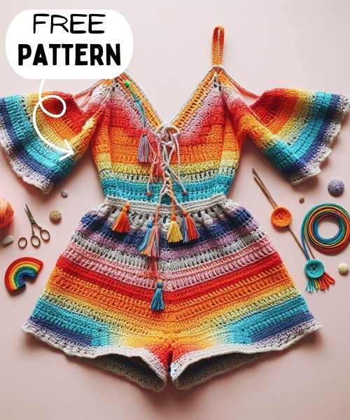 Crochet Boho Rainbow Romper Free Pattern