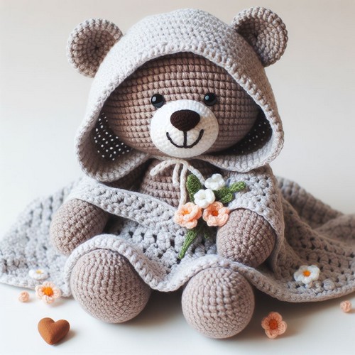 Crochet Cuddle Bear Hooded Lovey Pattern
