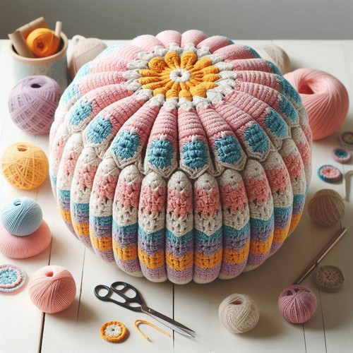 Crochet Stitch Sampler Pouf Pattern