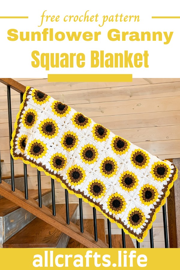 Crochet Sunflower Granny Square Blanket Pattern