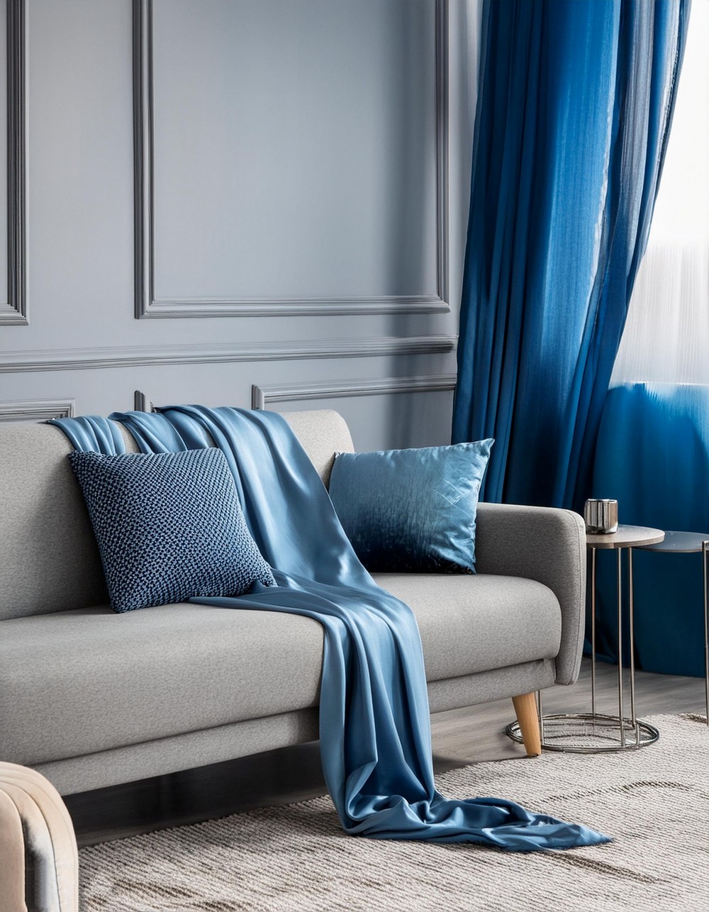 Blue Drapes and Gray Furniture