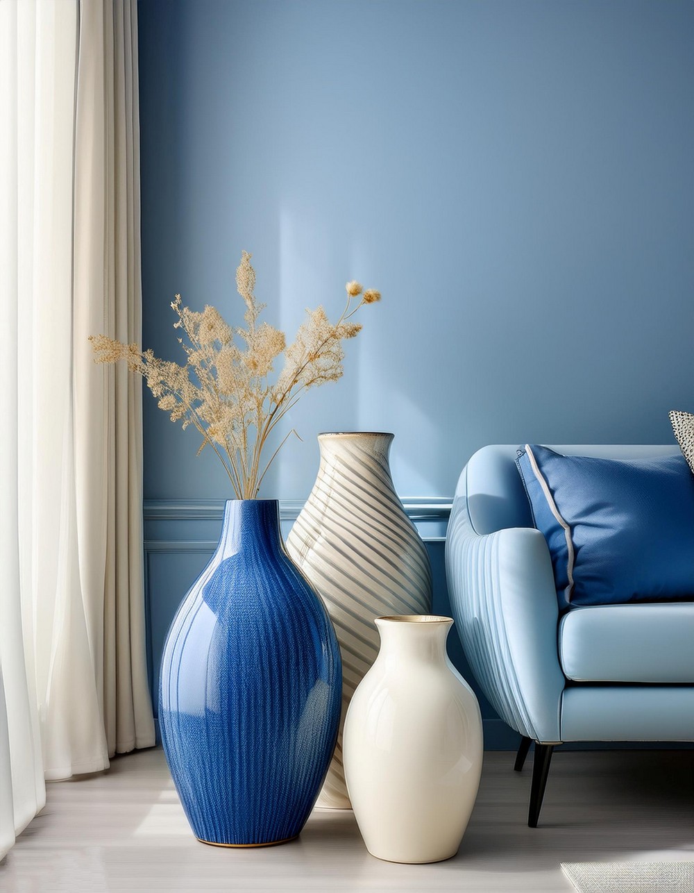 Blue and Cream Ceramic Vases