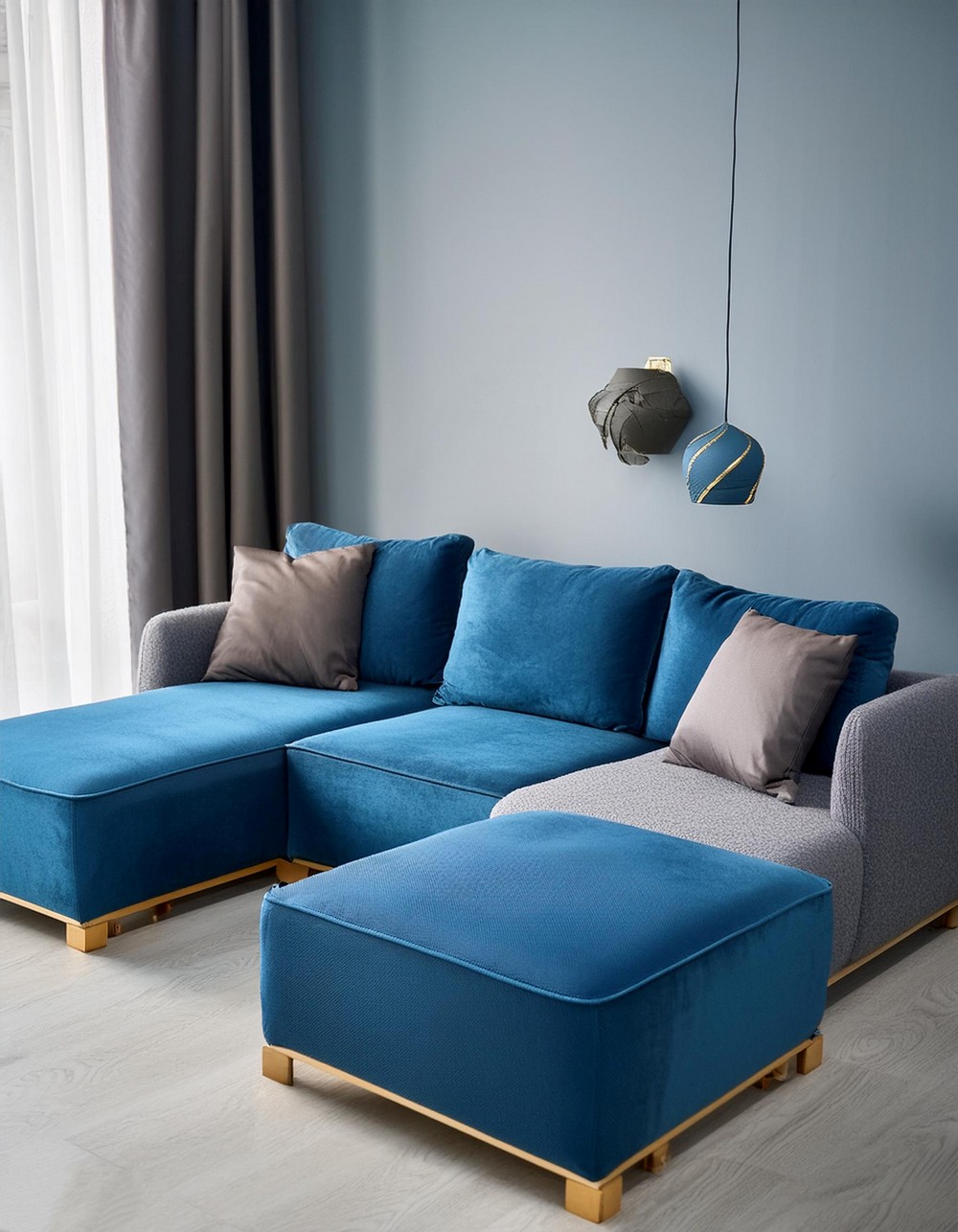 Blue and Gray Modular Sofa