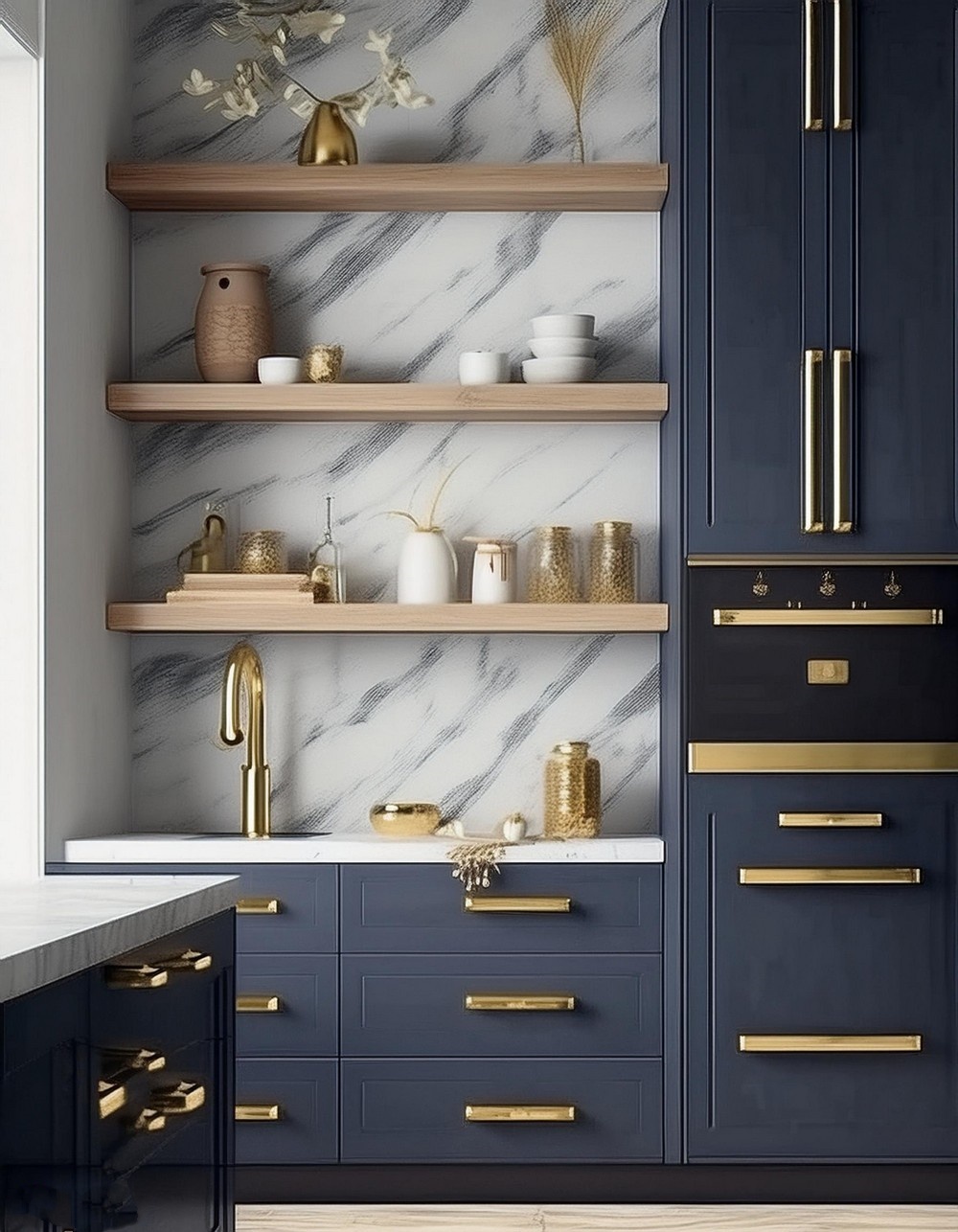 Brass Accents with Marble Elegance