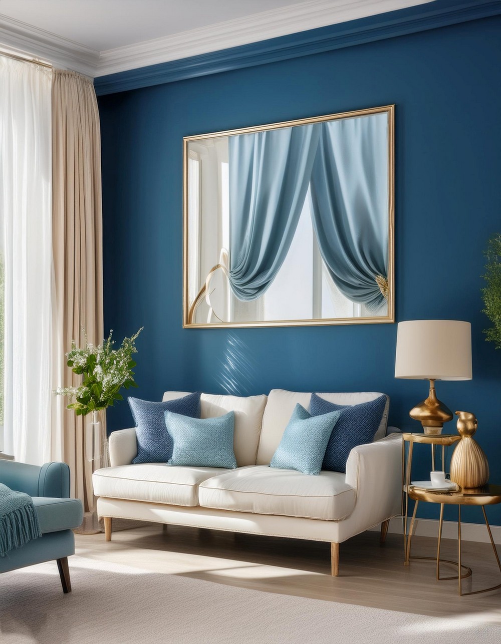 Cream Drapes, Blue Walls