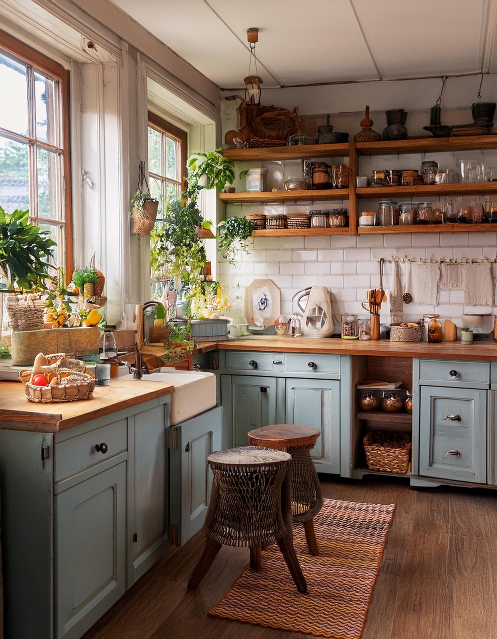 Eclectic Kitchen design with lots of vintage furniture and decoration