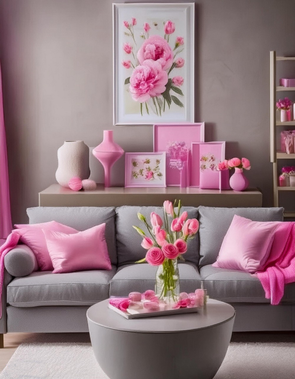 Grey Furniture with Pink Accessories