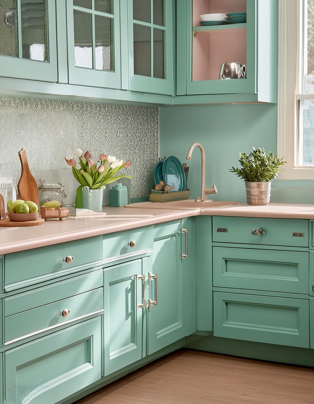 Mint Green Cabinets with Modern Flair