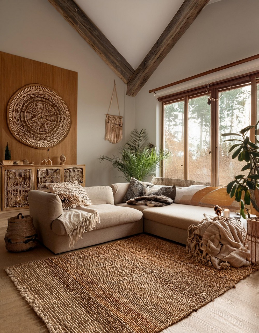 Wooden Accents And Corner Sofa