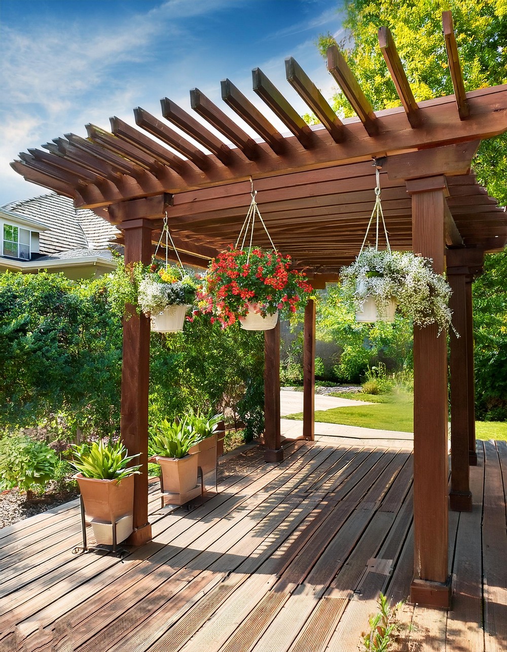 Pergola with Hanging Planters