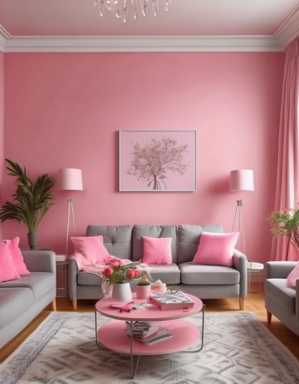 Pink Feature Wall with Grey Decor