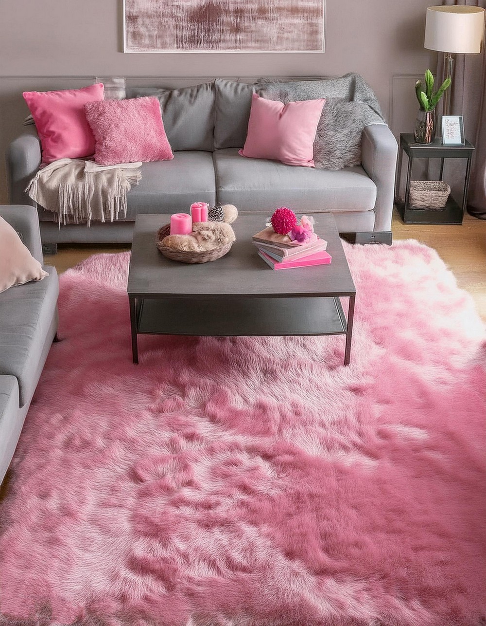 Pink Rug with Grey Accents