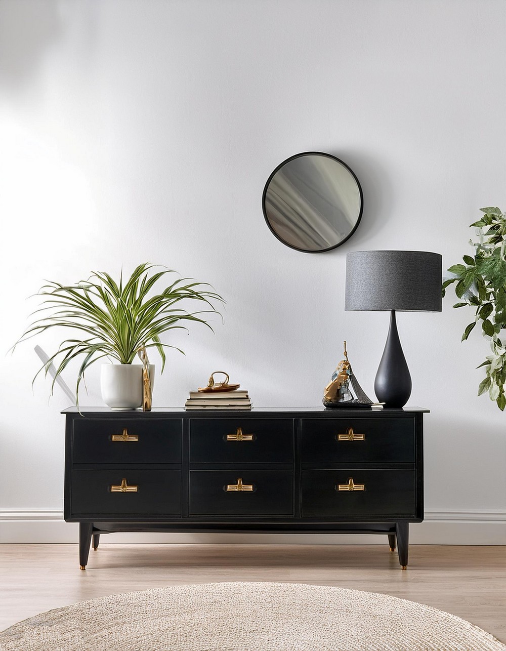 Retro Black Sideboard in White Living Room