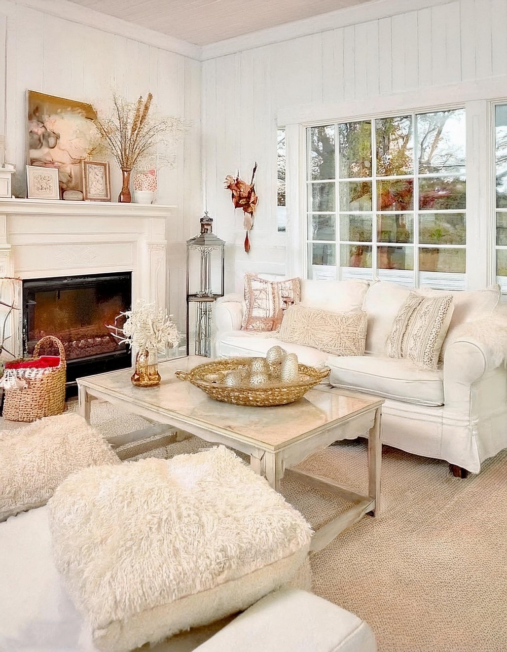 Serene White Farmhouse Living Room