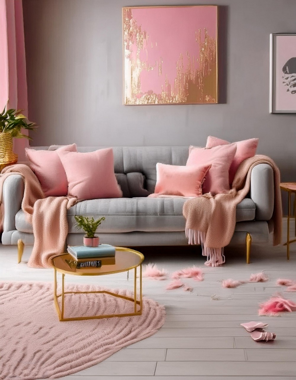 Soft Grey Walls with Pink Accents