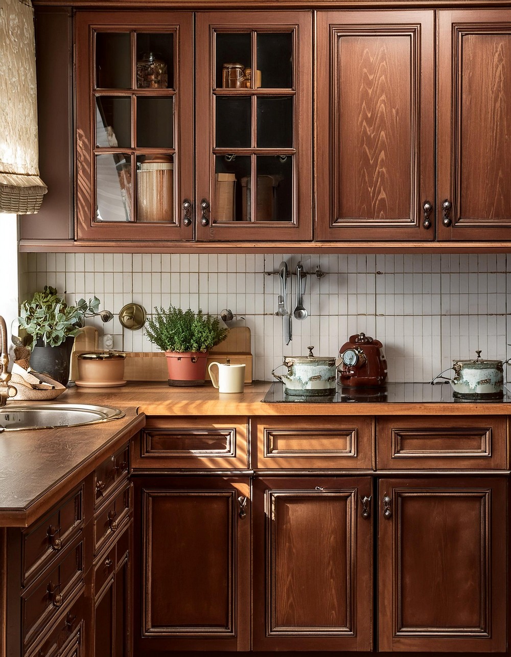 Vintage Warmth with Dark Wood Cabinets