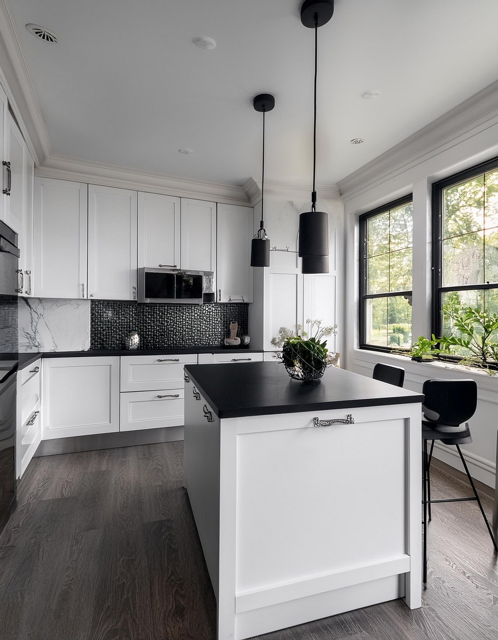 White Cabinets With Black Island