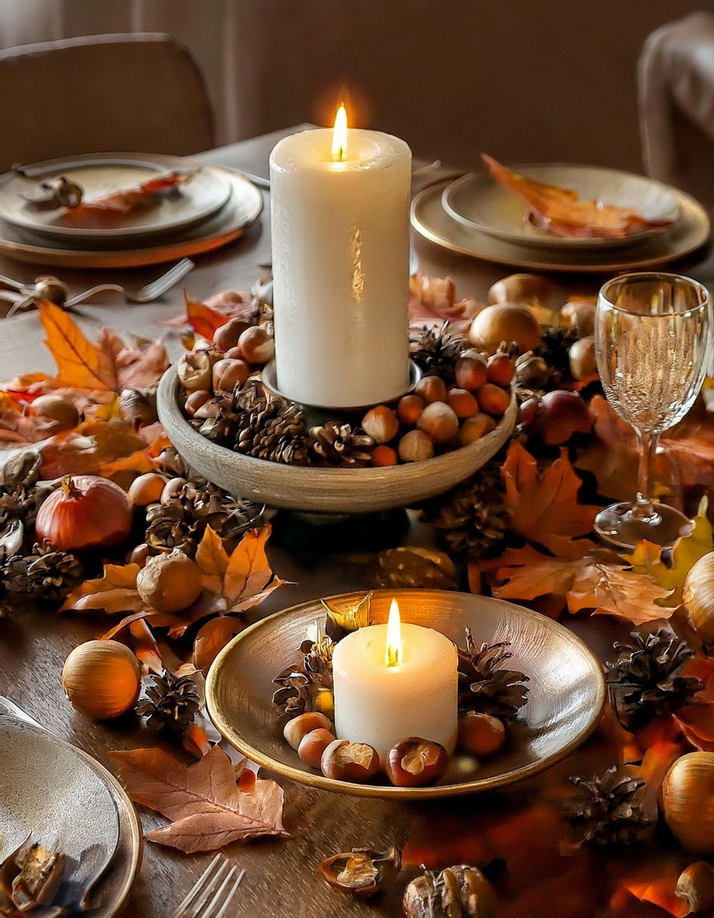 Candle Centerpieces in Warm Autumn Hues