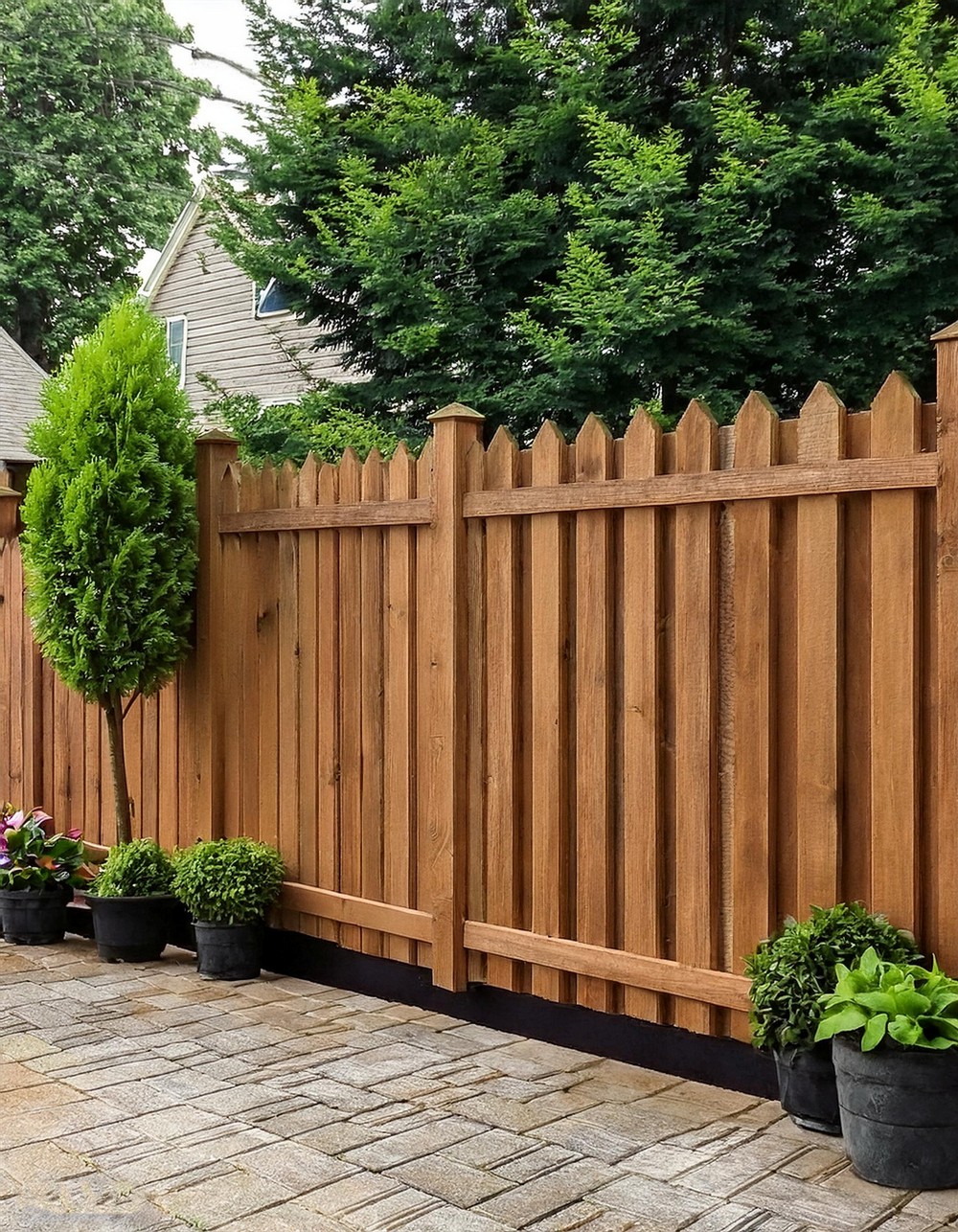 Cedar Picket Fence Patio Wall