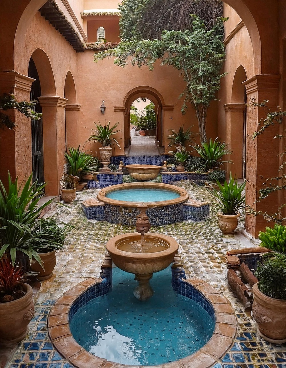 Courtyard Oasis with Mediterranean-Inspired Tiles