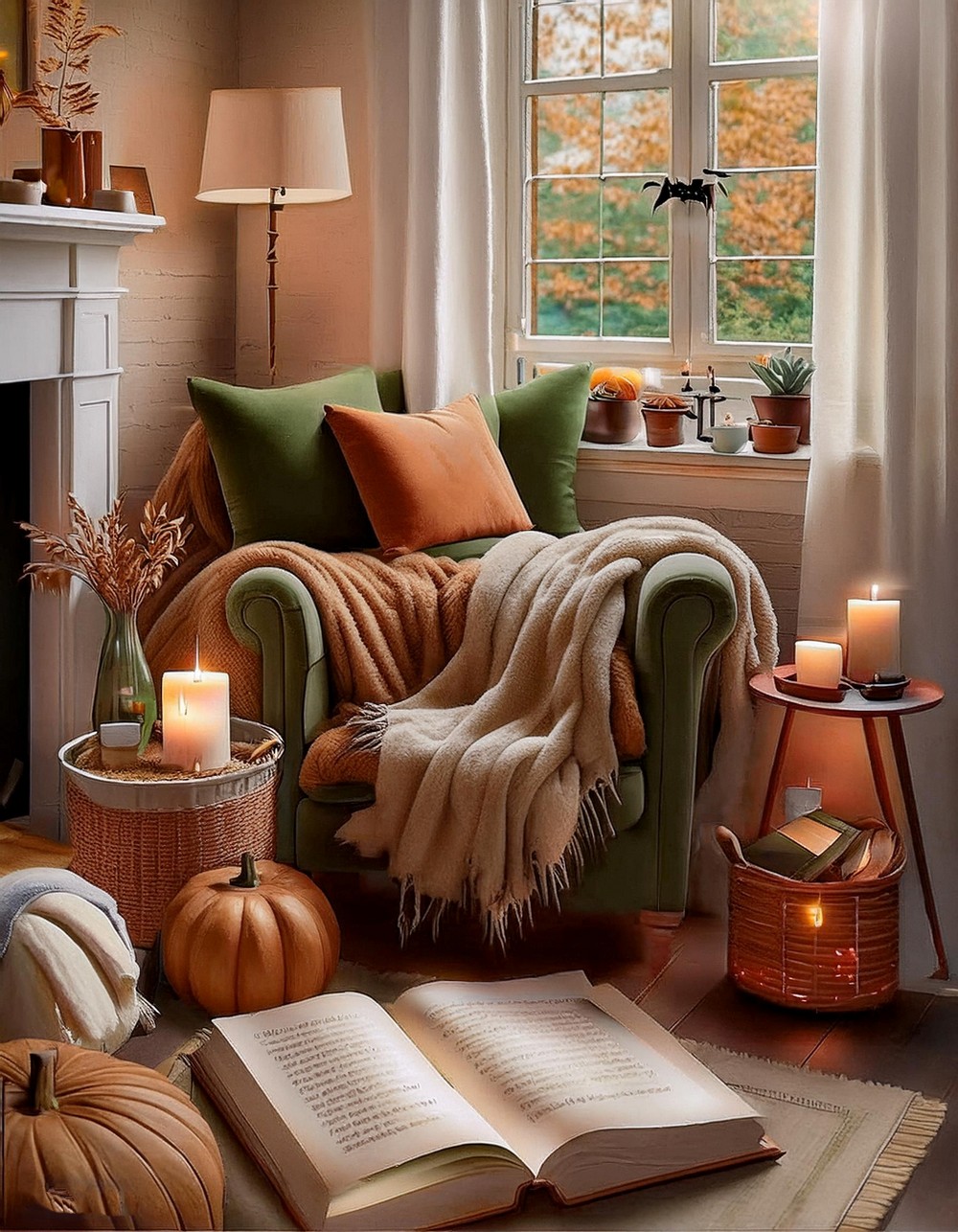 Cozy Reading Nook with Plush Blankets