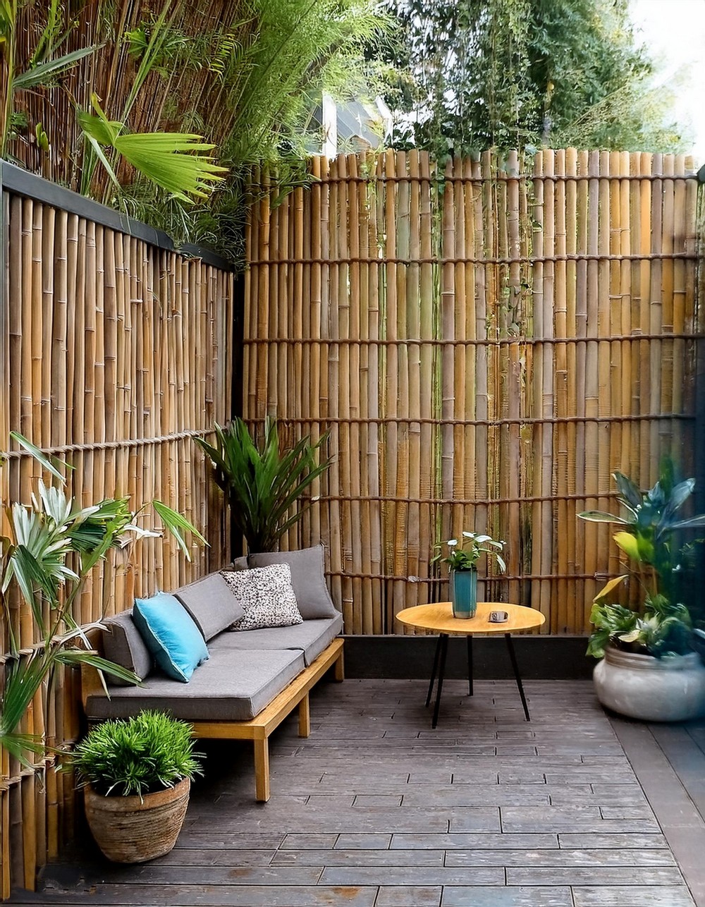 Crossed Bamboo Fence Patio Wall