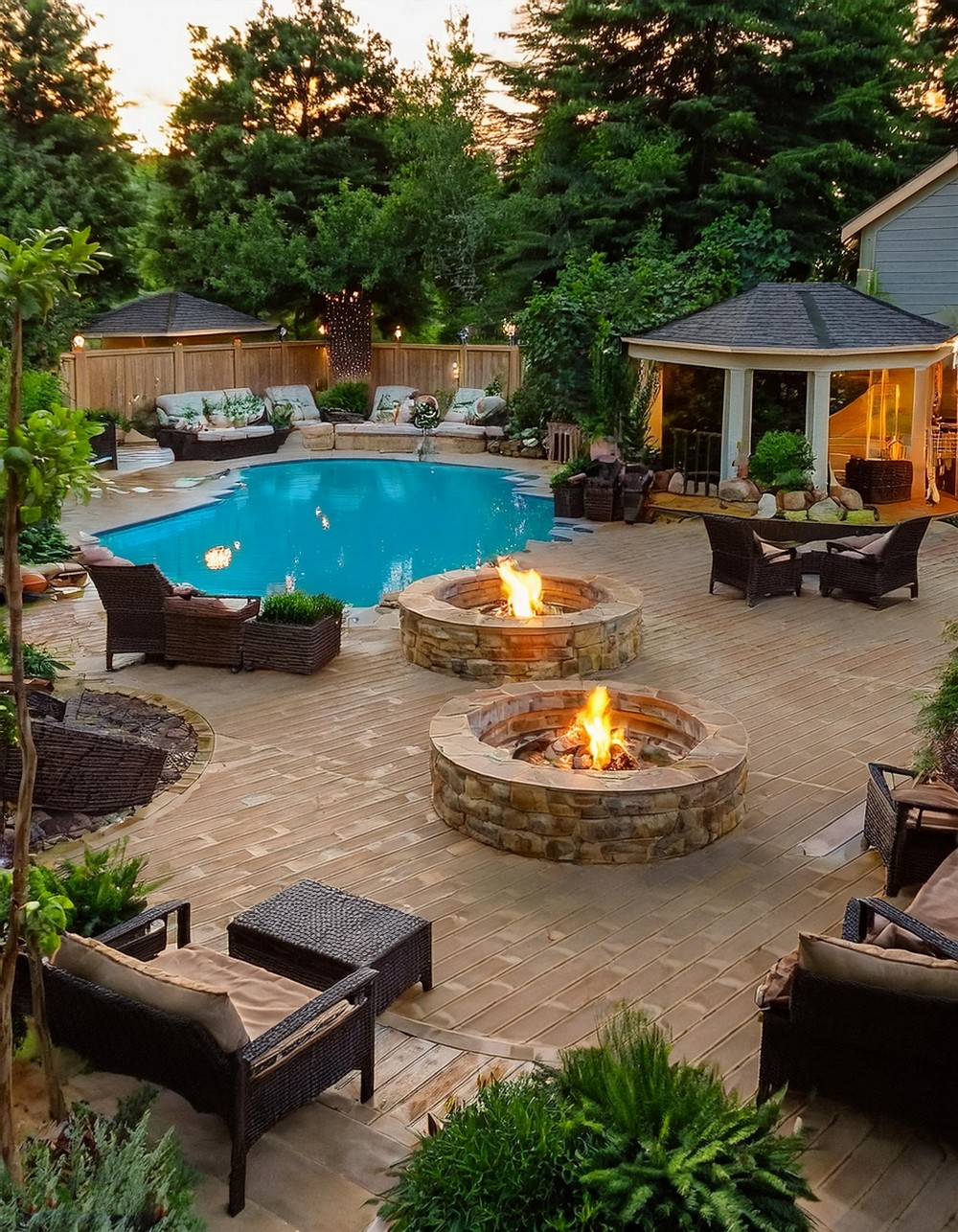 Deck with Built-in Hot Tub and Fire Pit