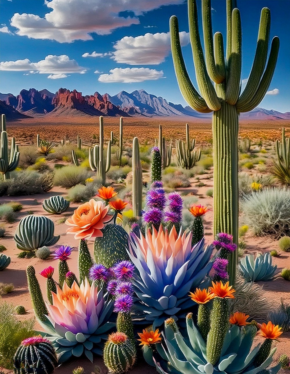 Desert Flowers and Cacti for a Vibrant Display