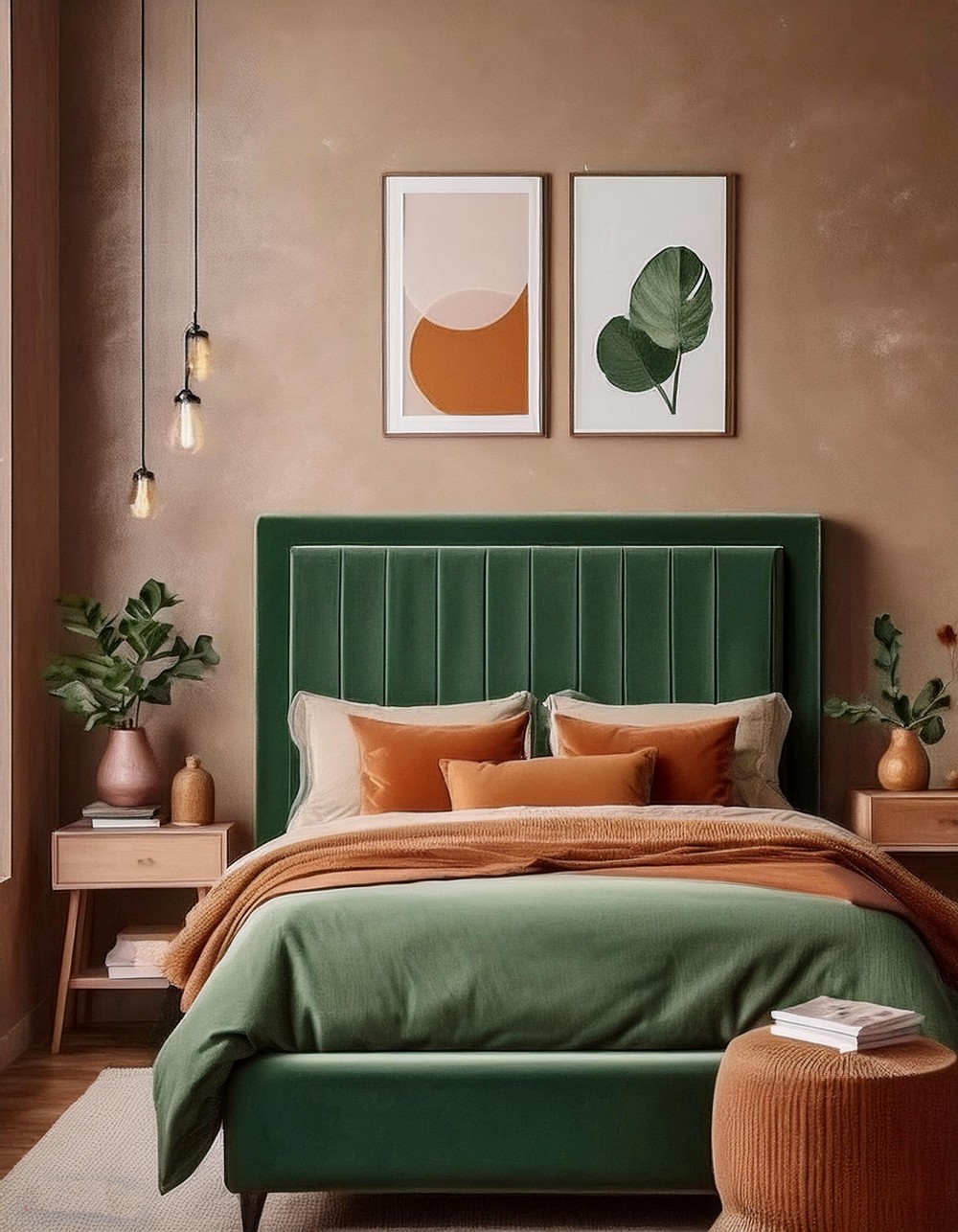 Emerald Green Bed Frame with Natural Terracotta Headboard