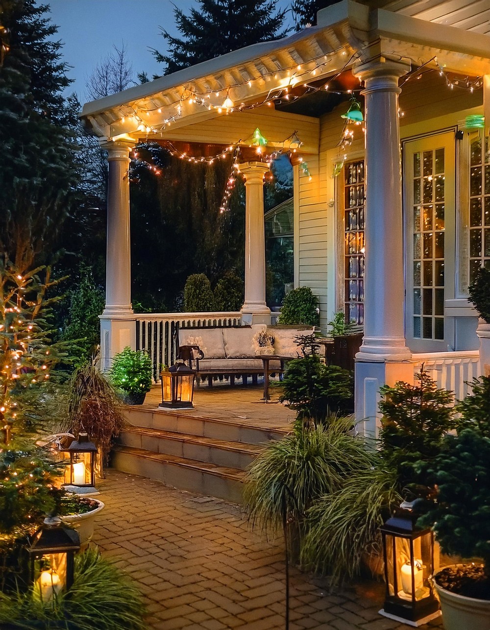 Fairy Lights Wrapped Around Pillars