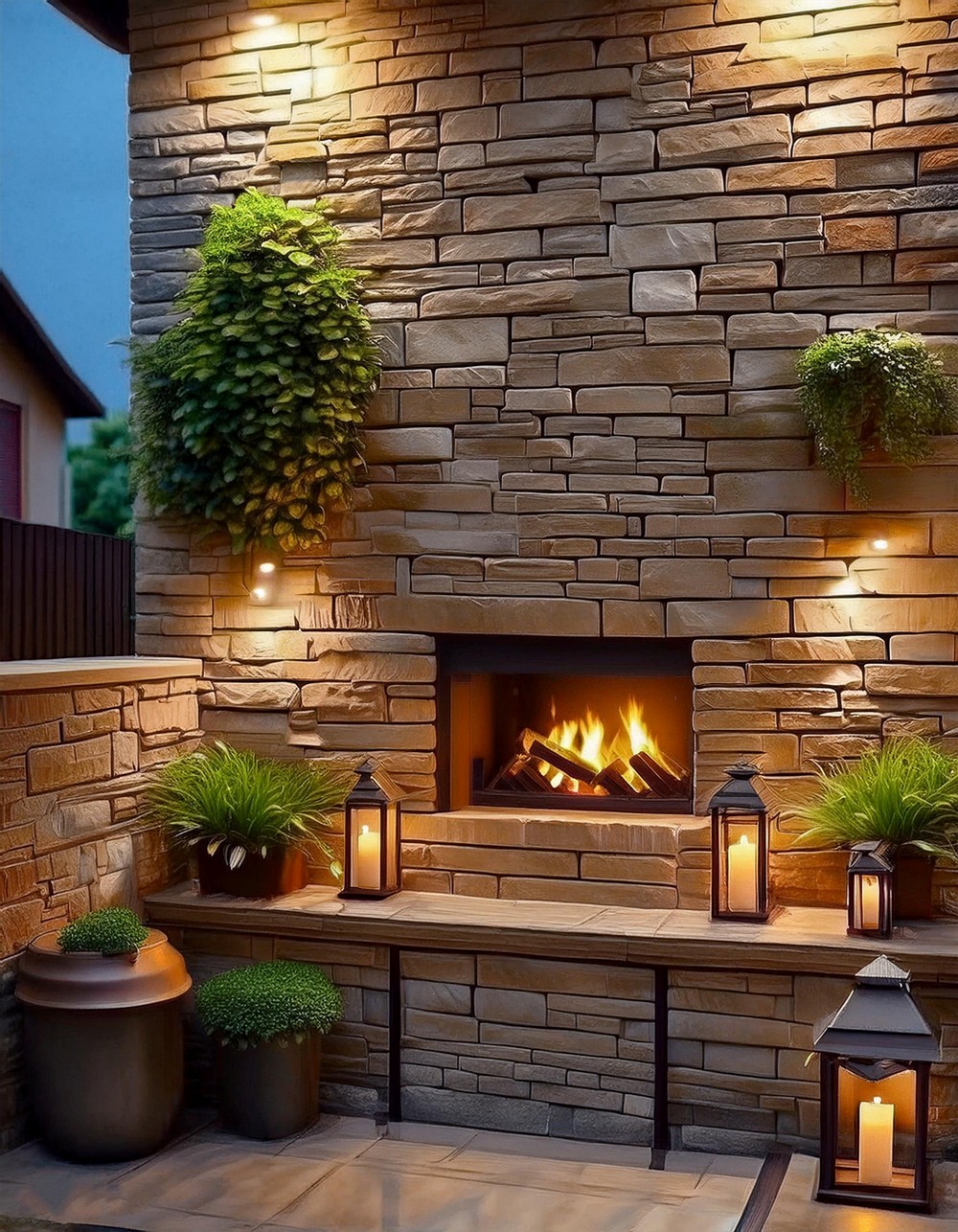 Faux Stone Wall with Lighting