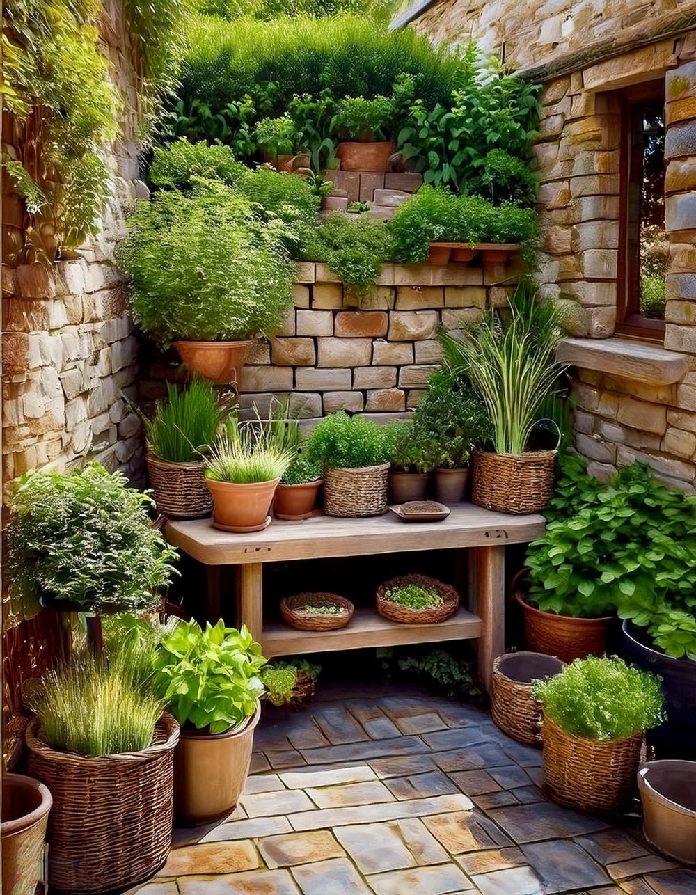 Fresh Herb Garden with Built-In Planters