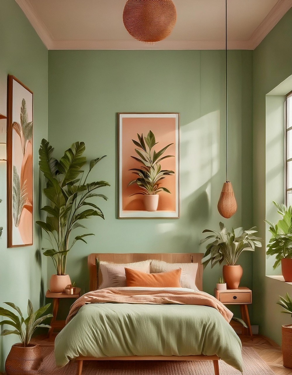 Fresh Mint Green Walls with Earthy Terracotta Decor