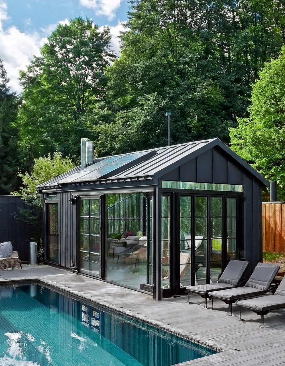 Industrial-Chic Pool House with Metal Accents