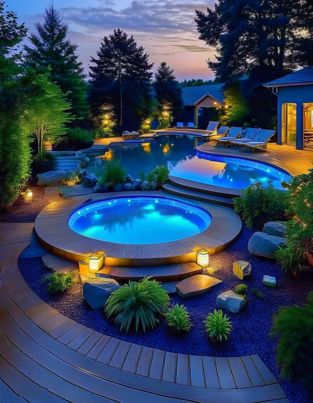 Modern Curved Deck with LED Lighting