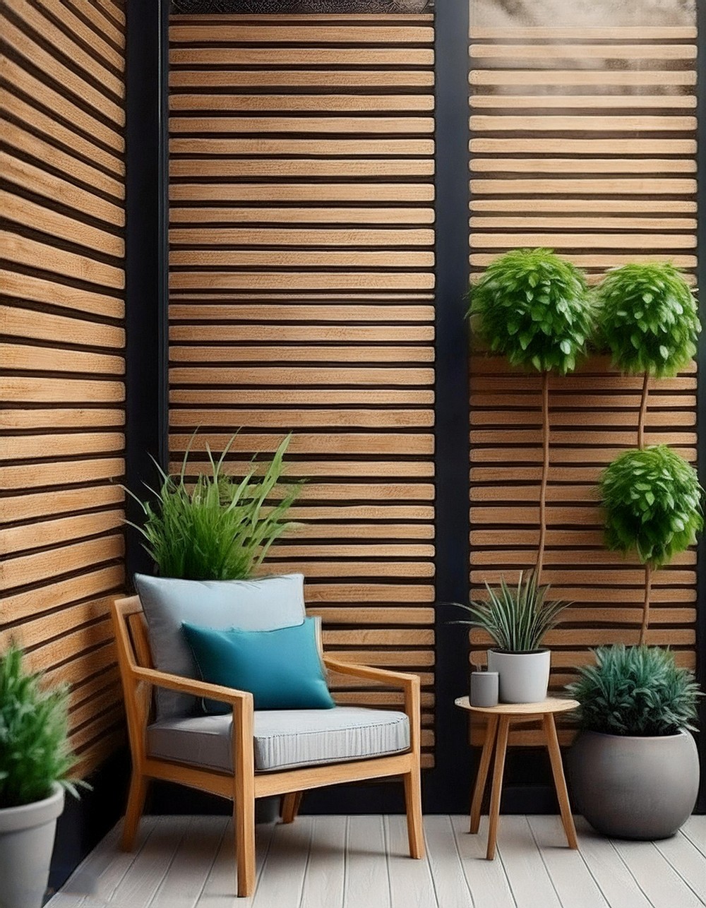 Modern Horizontal Wood Slat Patio Wall