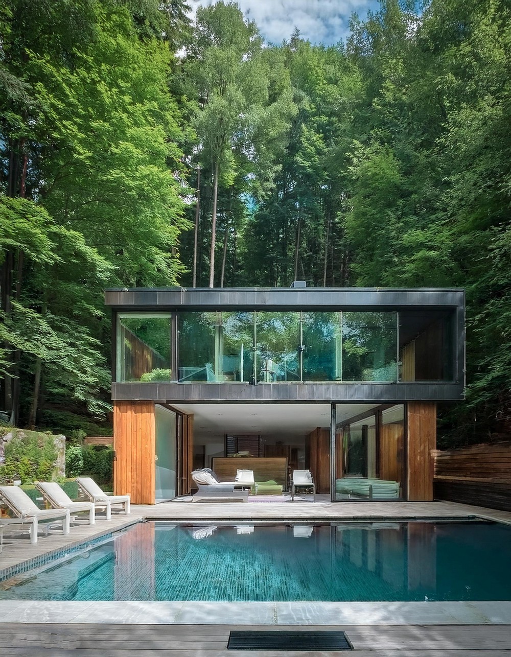 Modern Pool House with Glass Windows