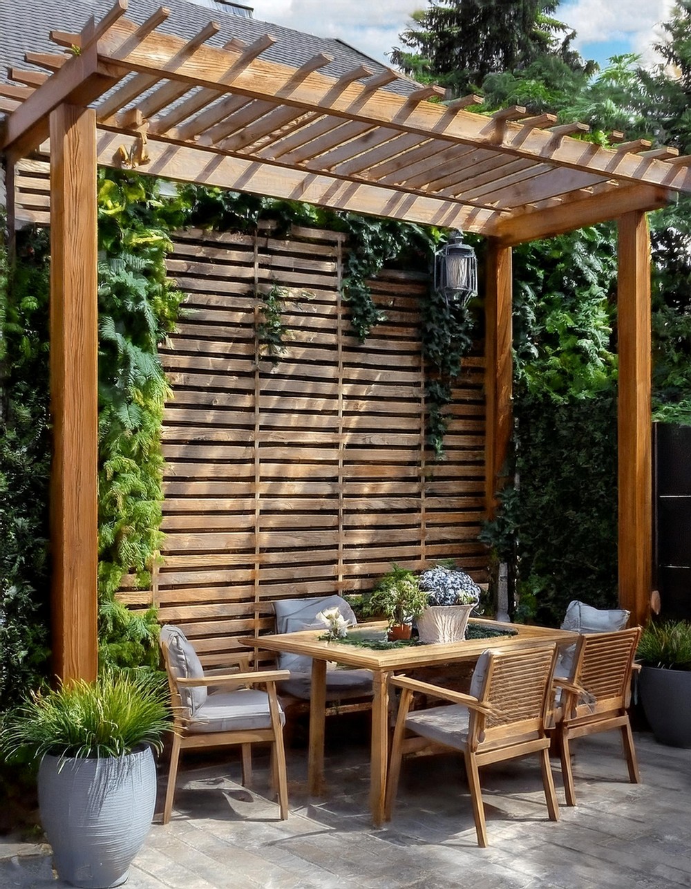 Pergola-Style Wood Patio Wall