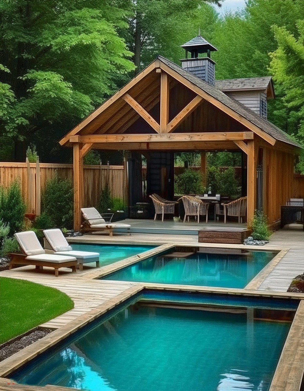 Rustic Pool House with Wood Beams